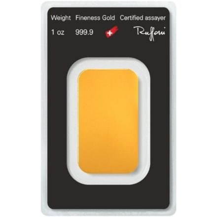 Sztabka złota 1 oz Argor-Heraeus – czystość 999,9, logo rafinerii, numer seryjny i certyfikat w opakowaniu ochronnym