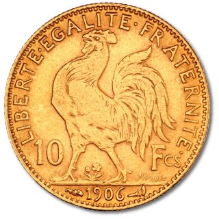 10 French Francs Marianne Rooster Gold Coin | 1899-1914