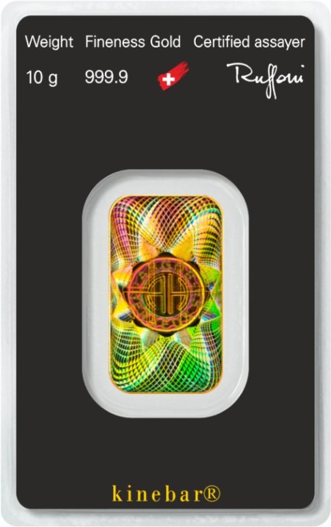 10 g złota sztabka Argor-Heraeus Kinebar z hologramem i certyfikatem w blistrze