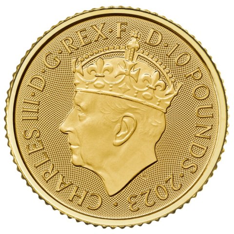 1/10 oz Koronacja Karol III 2023 – złota moneta Royal Mint, awers z portretem króla Karola III