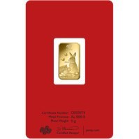 Złota sztabka 5g Lunar Królik 2023 od PAMP Suisse – czystość 999,9, blister CertiPack z motywem chińskiego zodiaku