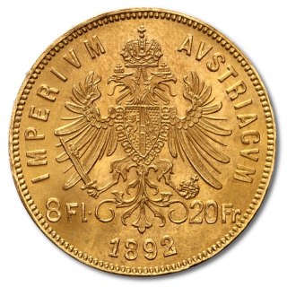8 Florenów 20 Franków Austria Złota Moneta | Nowe Bicie