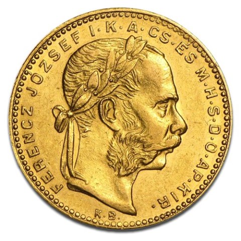 8 Forintów / 20 Franków złota moneta Austro-Węgry 1870–1892 w kapslu ochronnym