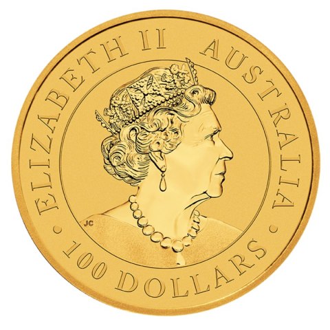 1 oz Australijski Kangur 2021 złota moneta – awers z królową Elżbietą II