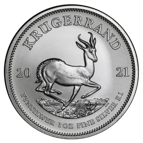 Krugerrand 2021 srebrna moneta 1 oz – rewers ze springbokiem