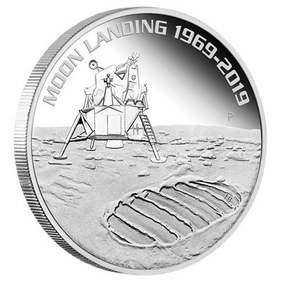 Moon Landing 1969-2019 srebrna moneta 1 oz Perth Mint – awers z królową Elżbietą II