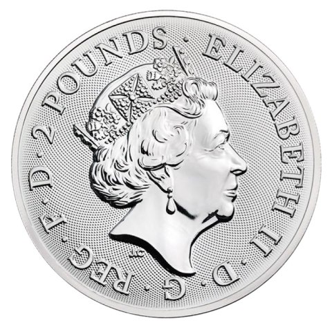 Pałac Buckingham srebrna moneta 1 oz 2019 – awers z królową Elżbietą II