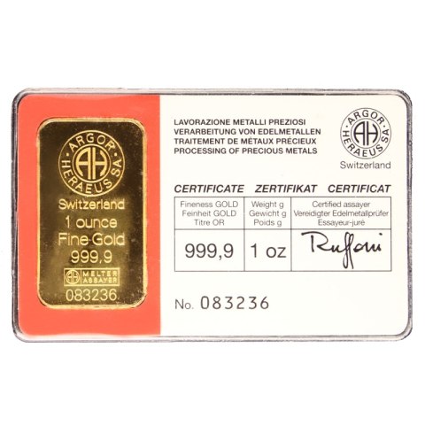 1 oz Gold Bar | Argor-Heraeus | 2nd choice