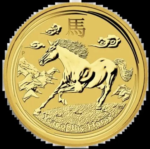 1 oz Lunar II Rok Konia złota moneta 2014 – rewers z dwoma końmi