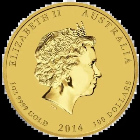 1 oz Lunar II Rok Konia złota moneta 2014 – rewers z dwoma końmi