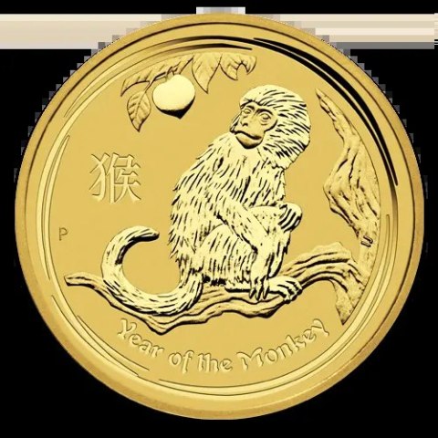 1 oz Lunar II Rok Małpy złota moneta 2016 – rewers z małpą i młodym
