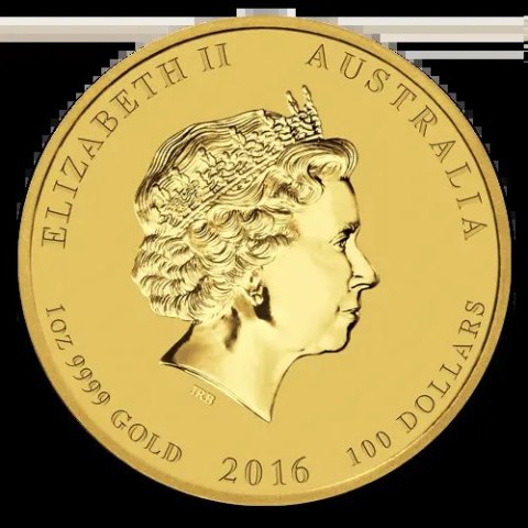 1 oz Lunar II Rok Małpy złota moneta 2016 – rewers z małpą i młodym