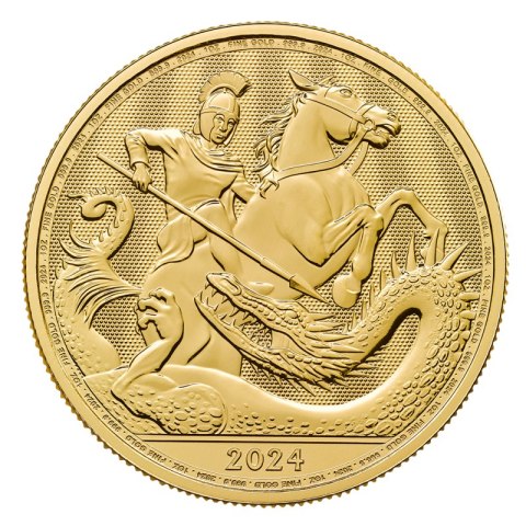 1 oz Św. Jerzy i Smok 2024 złota moneta rewers – Święty Jerzy walczący ze smokiem