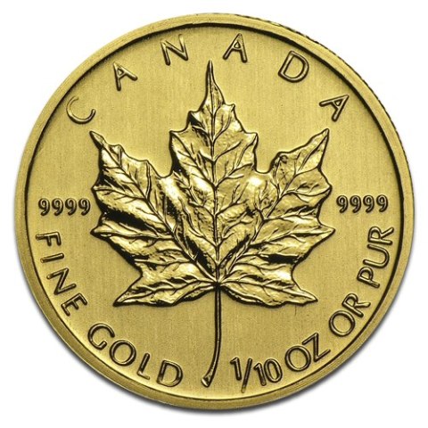 Złota moneta 1/10 oz Liść Klonowy – Maple Leaf z Kanady, mieszane roczniki