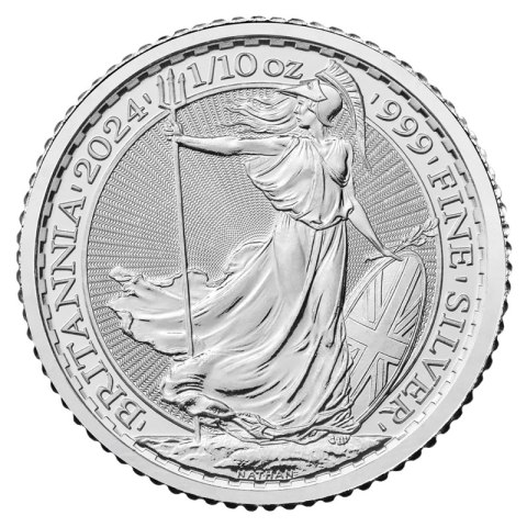 1/10 oz Britannia Karol III 2024 srebrna moneta – rewers z Britannią