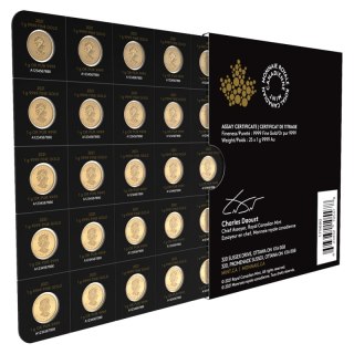 25 x 1g Liść Klonowy MapleGram Złote Monety | Uszkodzony blister