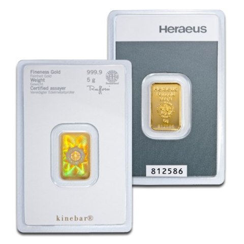 5g Złota Sztabka Heraeus Kinebar® – złoto 999,9 z hologramem, blister CertiPack
