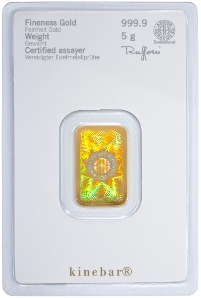 5g Złota Sztabka Heraeus Kinebar® – złoto 999,9 z hologramem, blister CertiPack