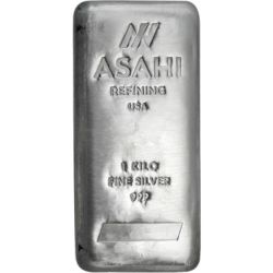 1 kg Asahi – srebrna sztabka odlewana 999/1000, widoczny stempel rafinerii