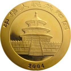 1 oz Chińska Panda 2004 złota moneta – awers ze Świątynią Nieba