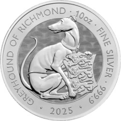 10 oz Bestie Tudorów Greyhound of Richmond Srebrna Moneta | 2025
