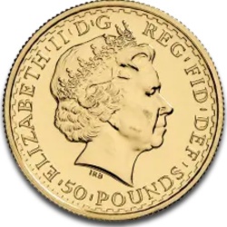 1/2 oz Britannia złota moneta – rewers z postacią Britannii