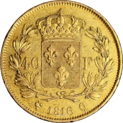 Francuska złota moneta 40 franków Louis XVIII 11,583 g próba 900