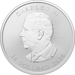 2026 5 oz Grand Maple Leaf srebrna moneta bulionowa Royal Canadian Mint w kapslu ochronnym – rewers z czerwonym liściem klonowym