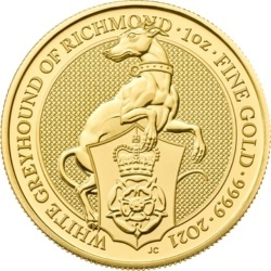 1 oz Queen's Beasts White Greyhound of Richmond Gold Coin | 2021
