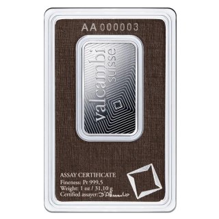 1 oz Platinum Bar | Valcambi
