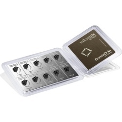 10×10 g Valcambi CombiCoin 100 g silver bar 999 in original blister – front