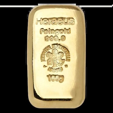 Heraeus 100g Cast Gold Bar