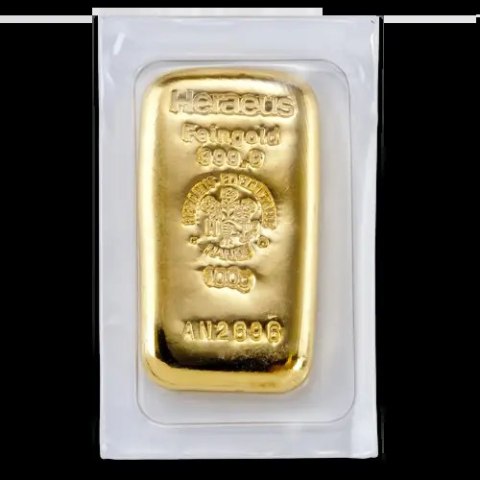 Heraeus 100g Cast Gold Bar