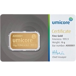 10 g Umicore Gold Bar in original protective packaging