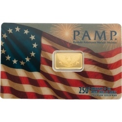 2.5 g PAMP 250th Anniversary Heraldic Bald Eagle gold bar