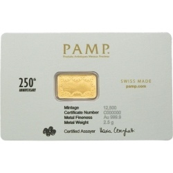 2.5 g PAMP 250th Anniversary Heraldic Bald Eagle gold bar