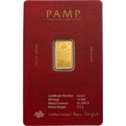 2.5g Gold Bar PAMP Lucky Cat