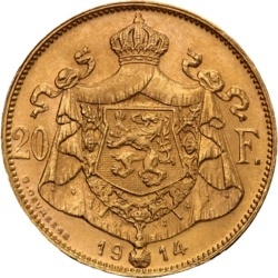 20 Francs Belgium Albert I gold coin 1909