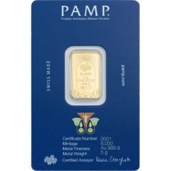 5 g gold bar PAMP Lucky Scarab in protective blister pack