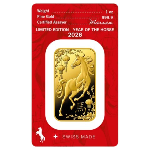 1 oz Year of the Horse Gold Bar 2026 | Argor-Heraeus