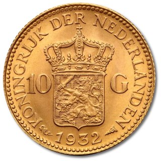 10 Guilder Netherlands Wilhelmina Gold Coin | 1892 - 1933
