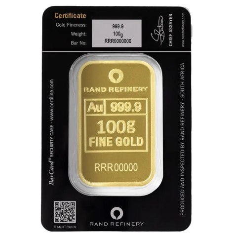 100 g Gold Bar | Loxodonta Africana | Rand Refinery | QR Code