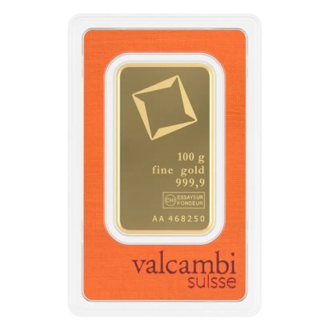 100 g Minted Gold Bar | Valcambi – obverse