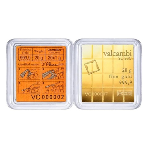 20 x 1 g CombiBar Gold Bar | Valcambi – reverse