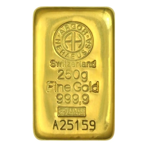 250 g Cast Gold Bar | Argor-Heraeus – obverse
