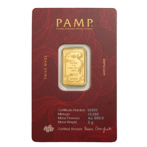 5 g Good Luck Phoenix Gold Bar | PAMP