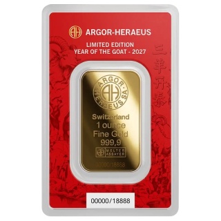 1 oz Year of the Goat Gold Bar 2027 | Argor-Heraeus