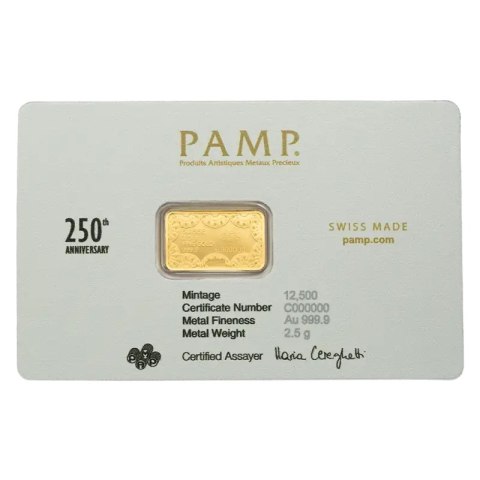 2.5 g Heraldic Bald Eagle Gold Bar | PAMP Suisse