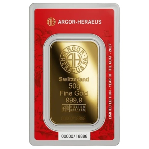 50 g Year of the Goat Gold Bar 2027 | Argor-Heraeus